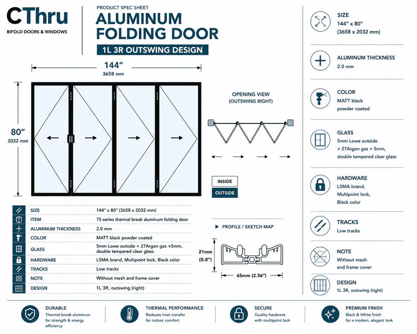 144"W x 80"H CThru Bifold Door