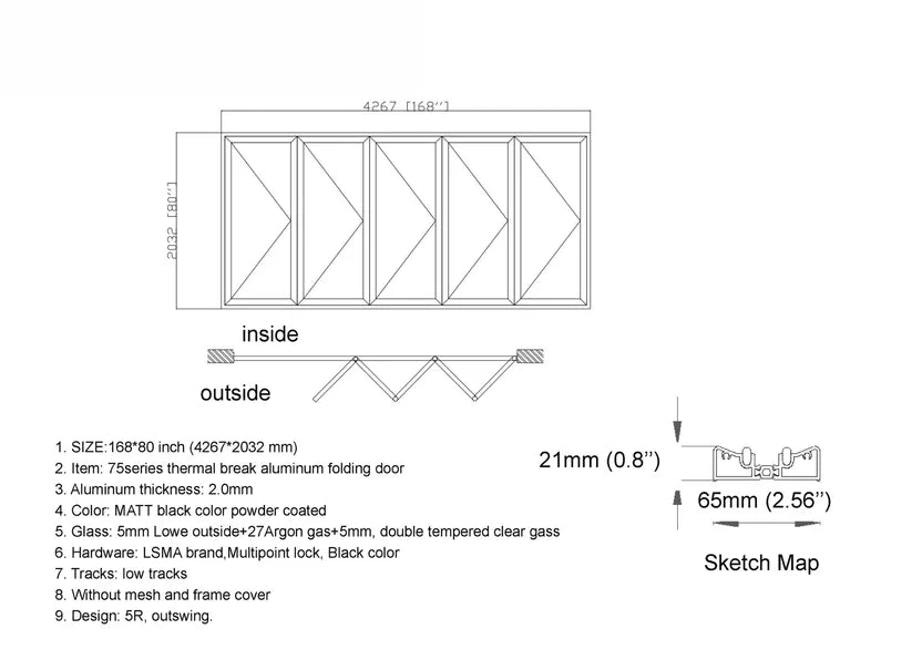 168"W x 80"H CThru Bifold Door
