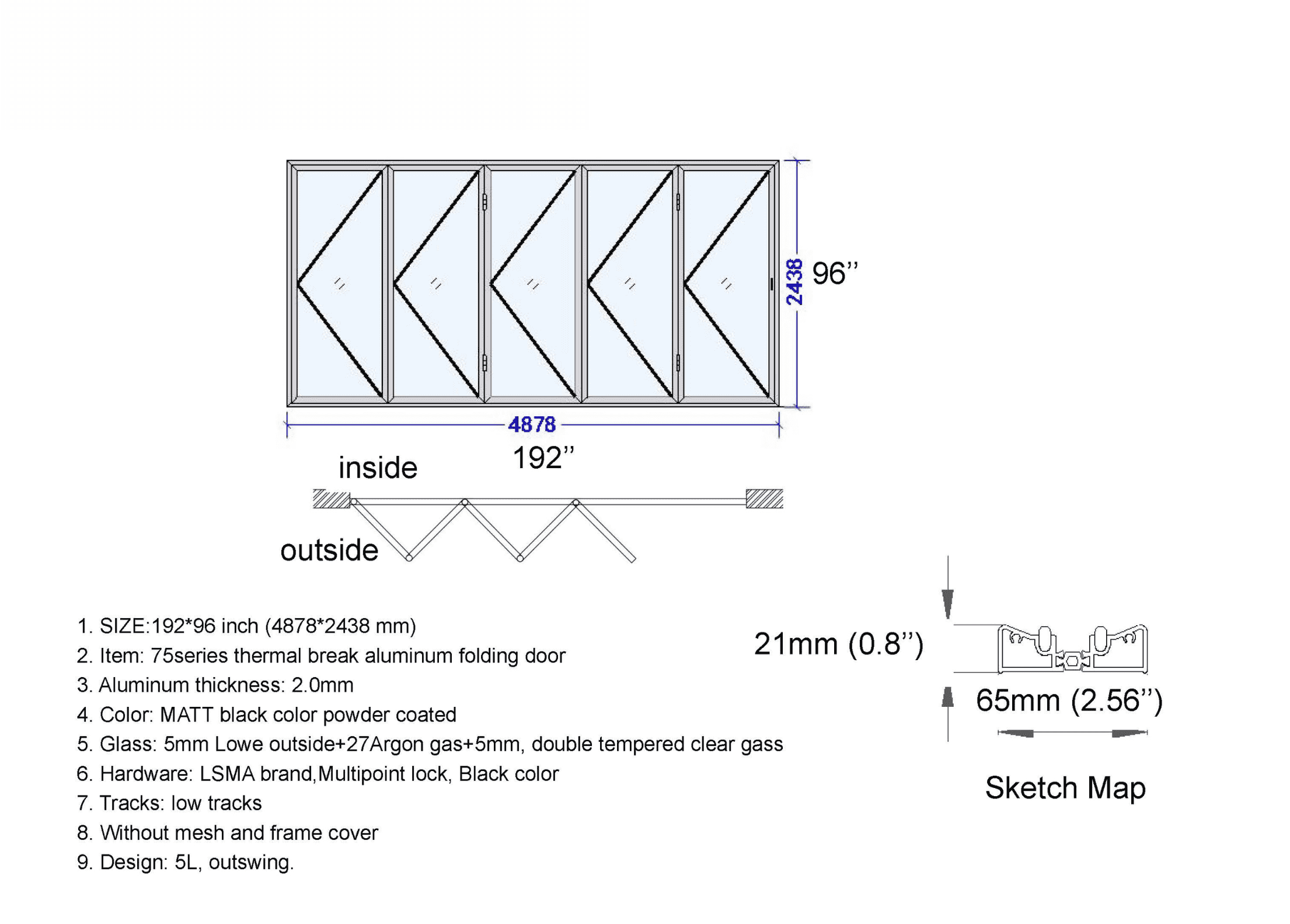 192"W x 96"H CThru Bifold Door
