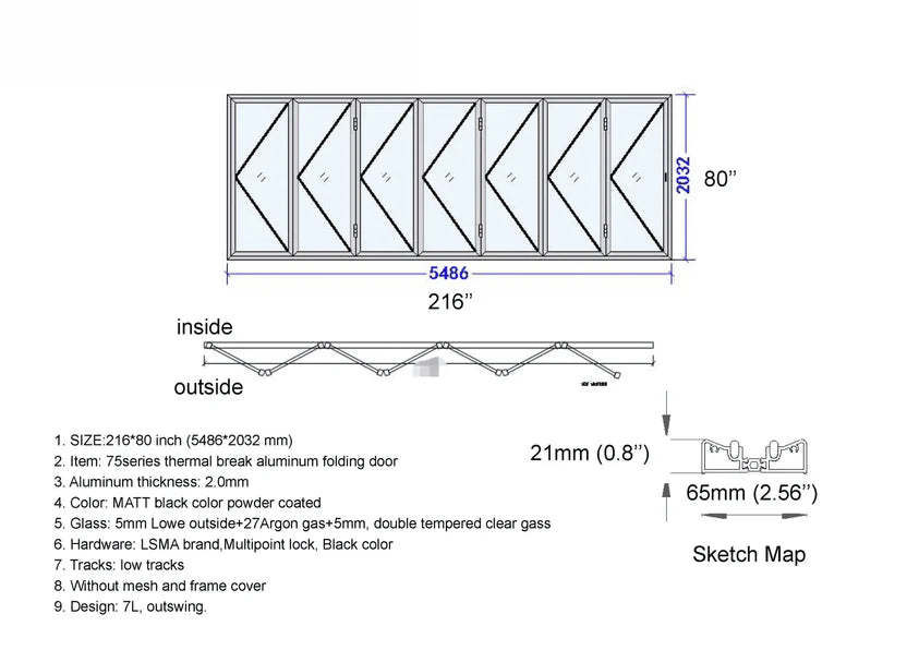 216"W x 80"H CThru Bifold Door