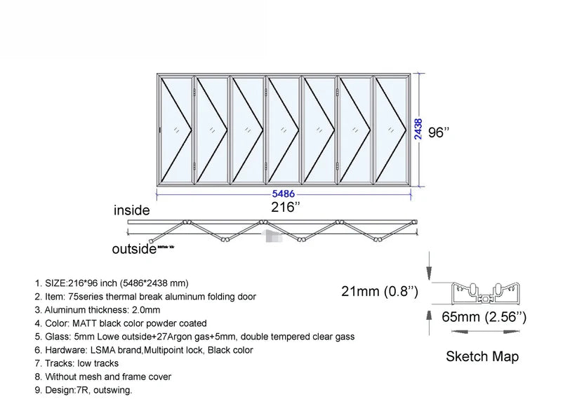 216"W x 96"H CThru Bifold Door