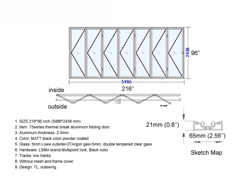 216"W x 96"H CThru Bifold Door