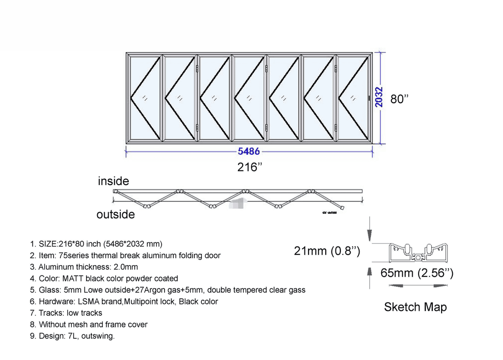 216"W x 80"H CThru Bifold Door