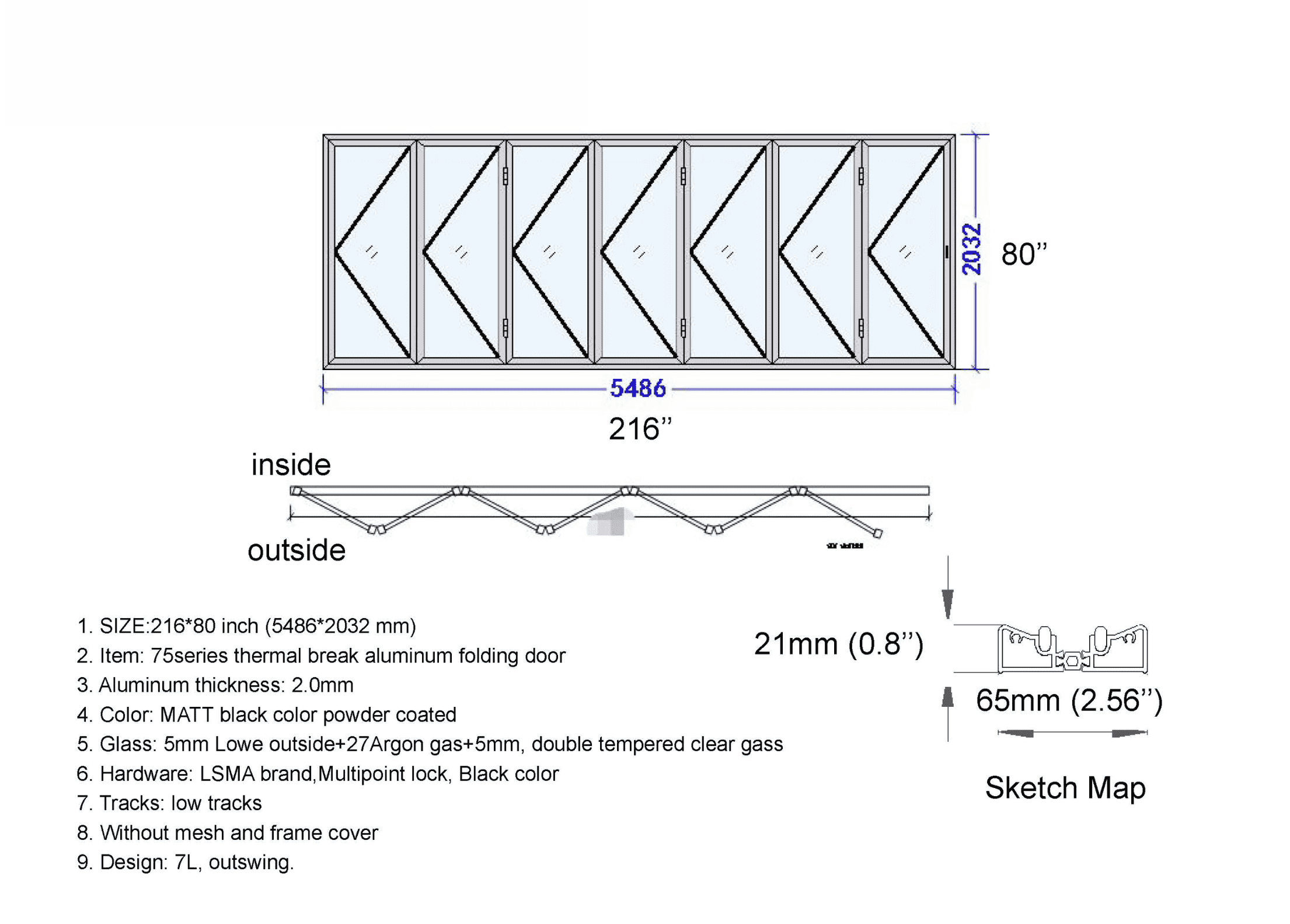 216"W x 80"H CThru Bifold Door