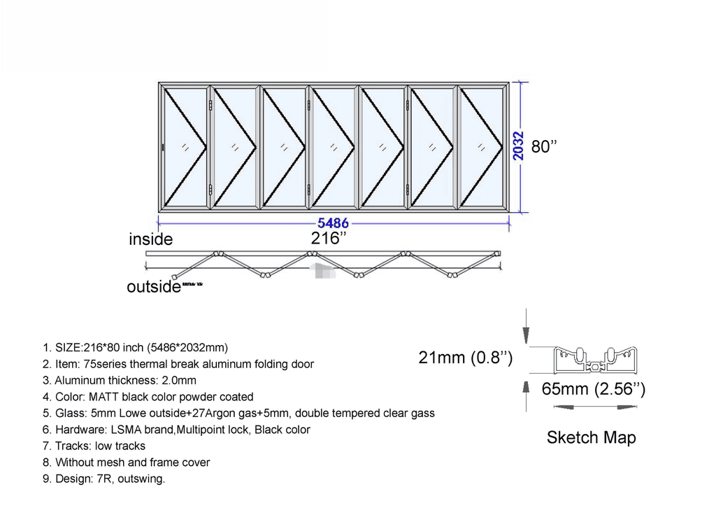 216"W x 80"H CThru Bifold Door