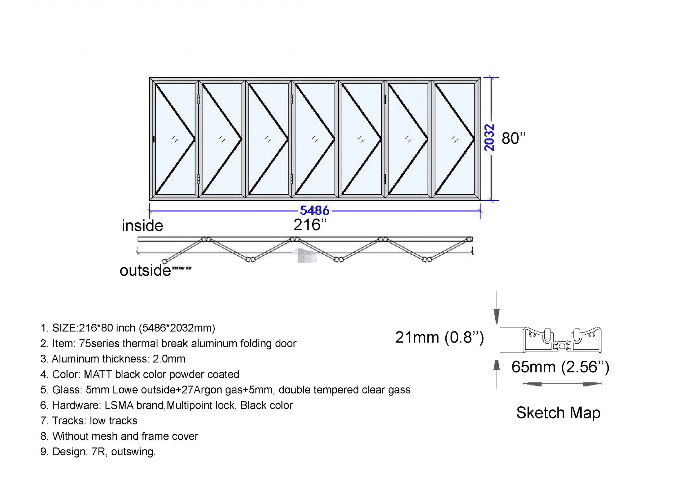 216"W x 80"H CThru Bifold Door