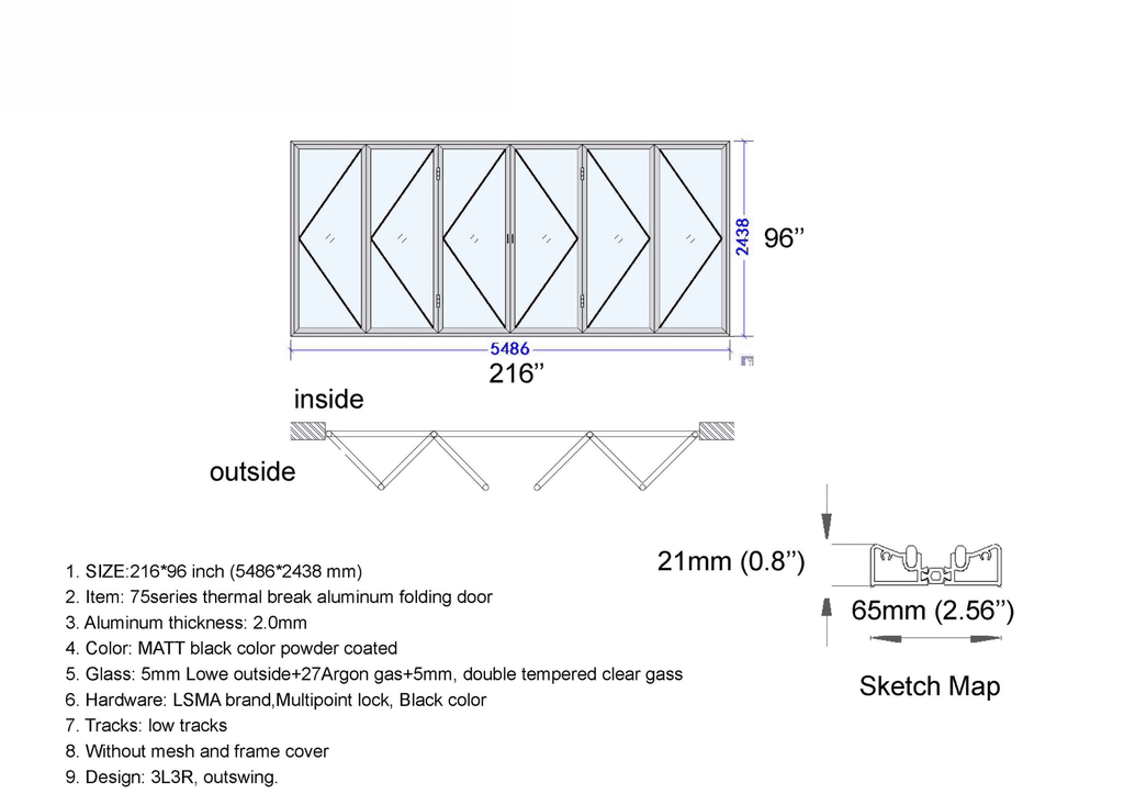 216"W x 96"H CThru Bifold Door