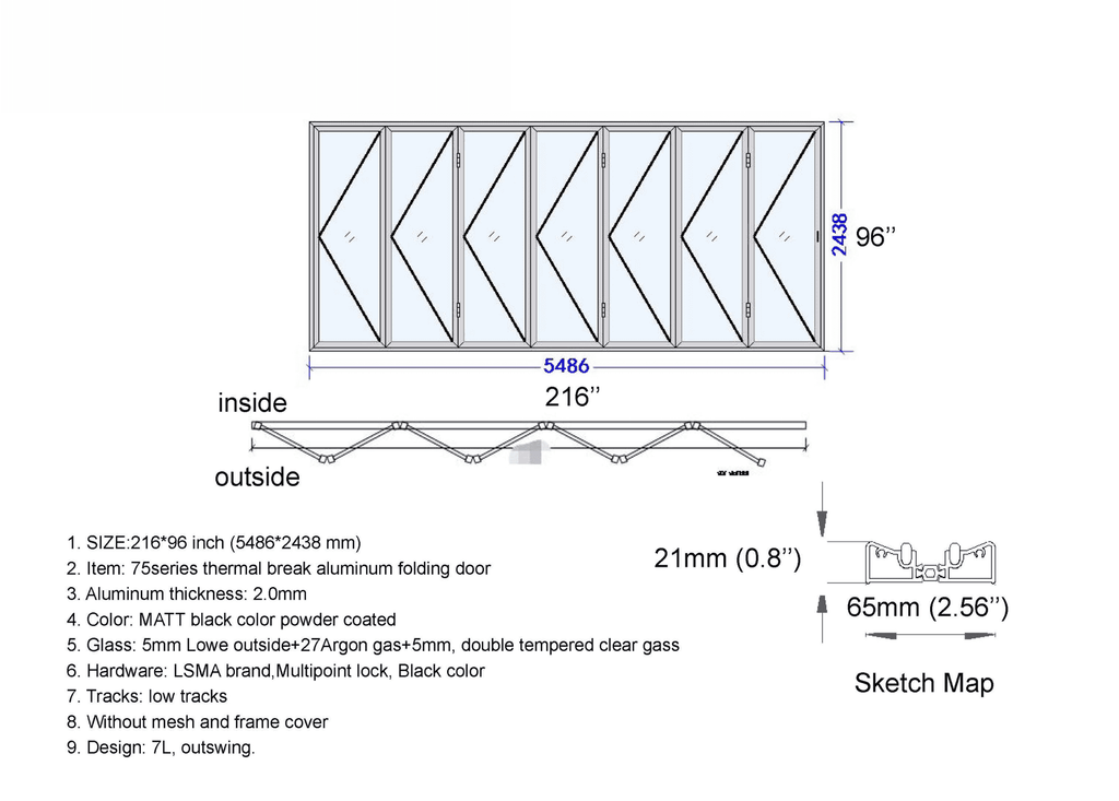216"W x 96"H CThru Bifold Door