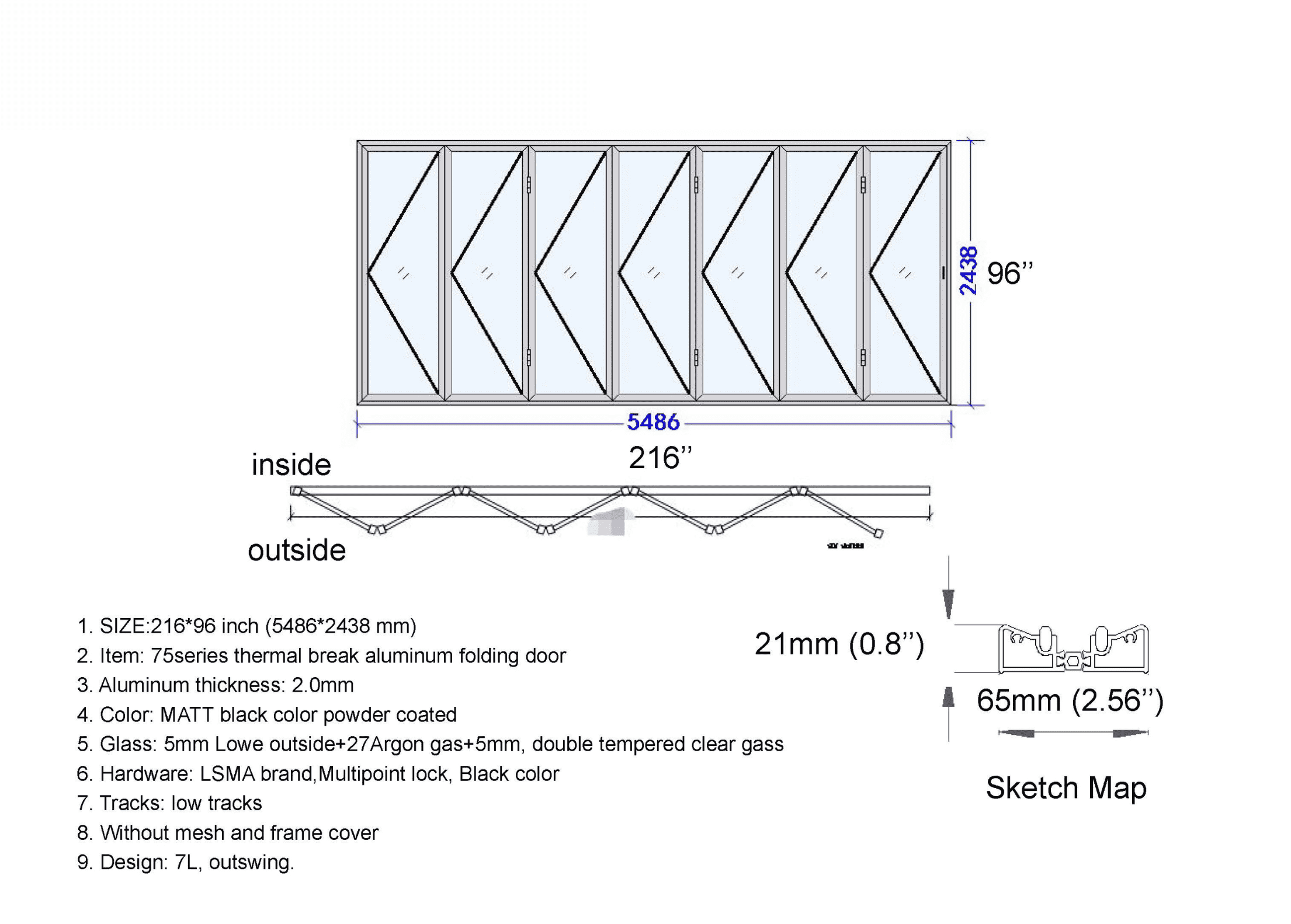 216"W x 96"H CThru Bifold Door