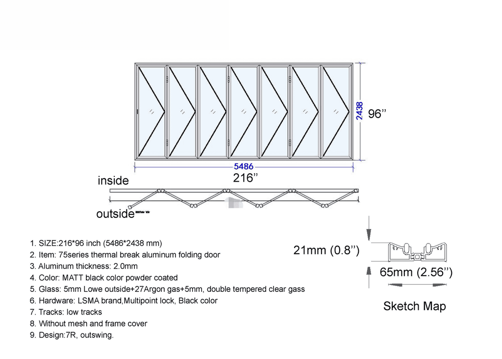216"W x 96"H CThru Bifold Door