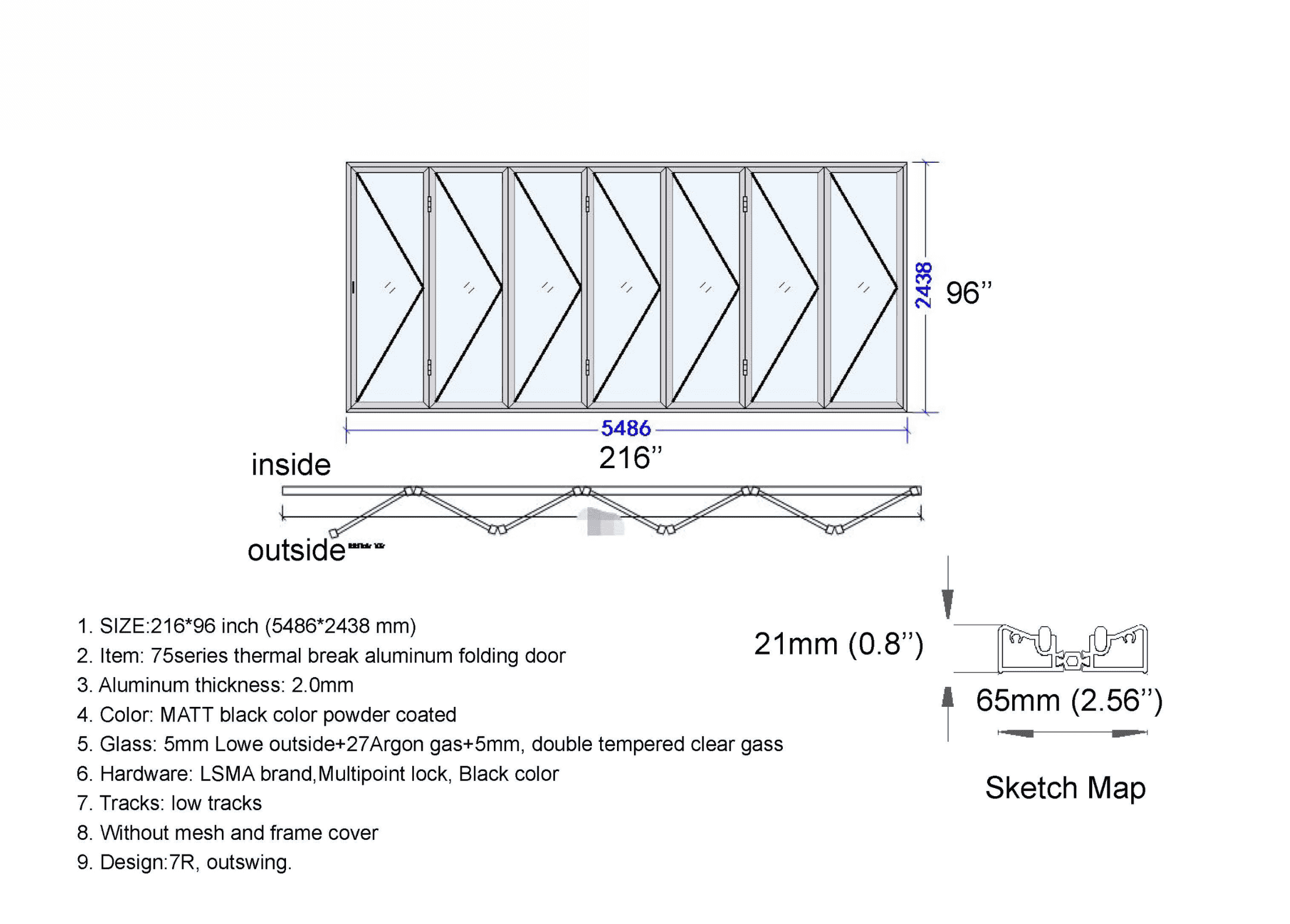 216"W x 96"H CThru Bifold Door