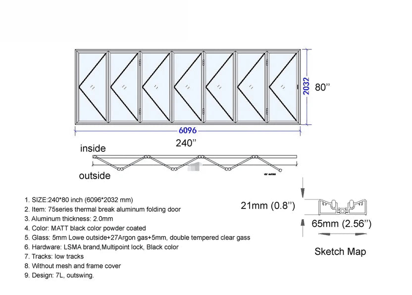 240"W x 80"H CThru Bifold Door