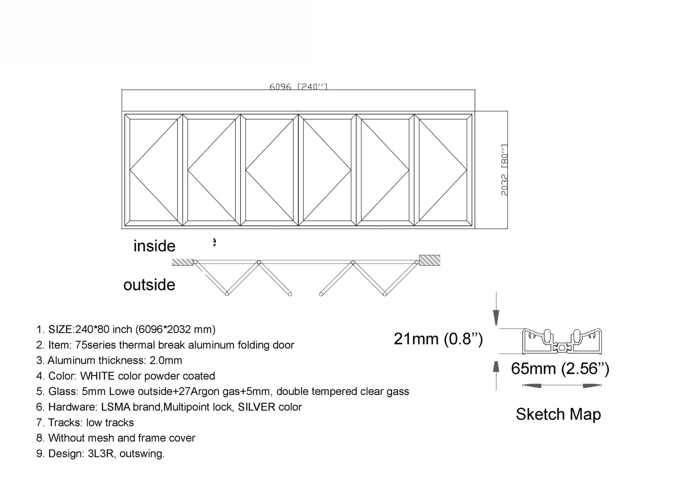 240"W x 80"H CThru Bifold Door