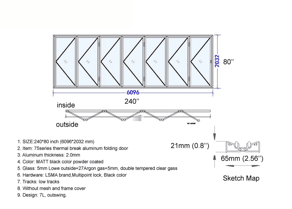 240"W x 80"H CThru Bifold Door