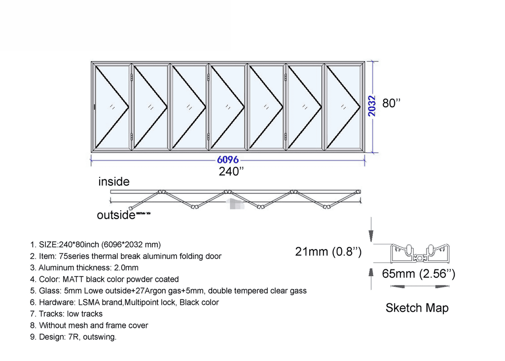 240"W x 80"H CThru Bifold Door