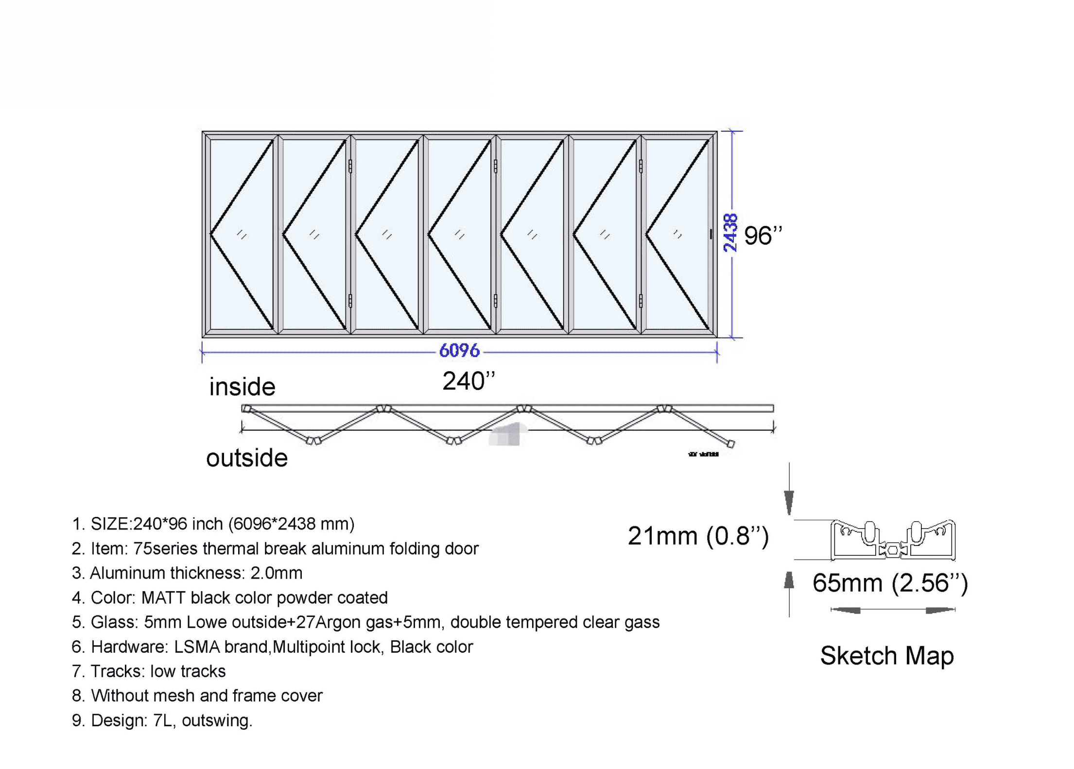 240"W x 96"H CThru Bifold Door