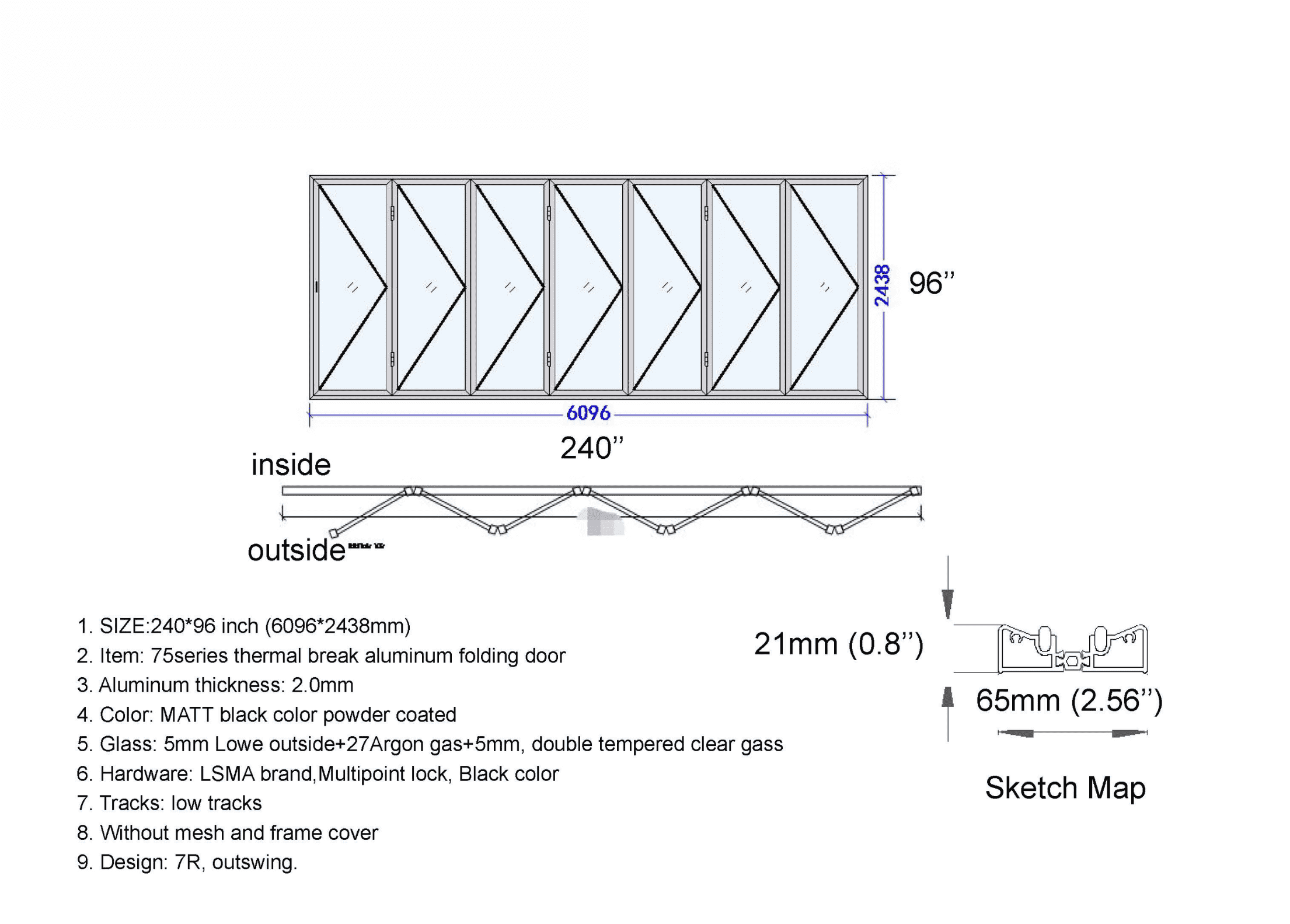 240"W x 96"H CThru Bifold Door