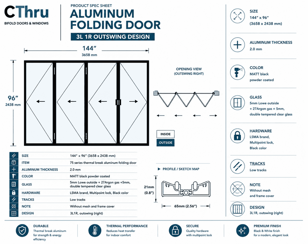 144"W x 96"H CThru Bifold Door