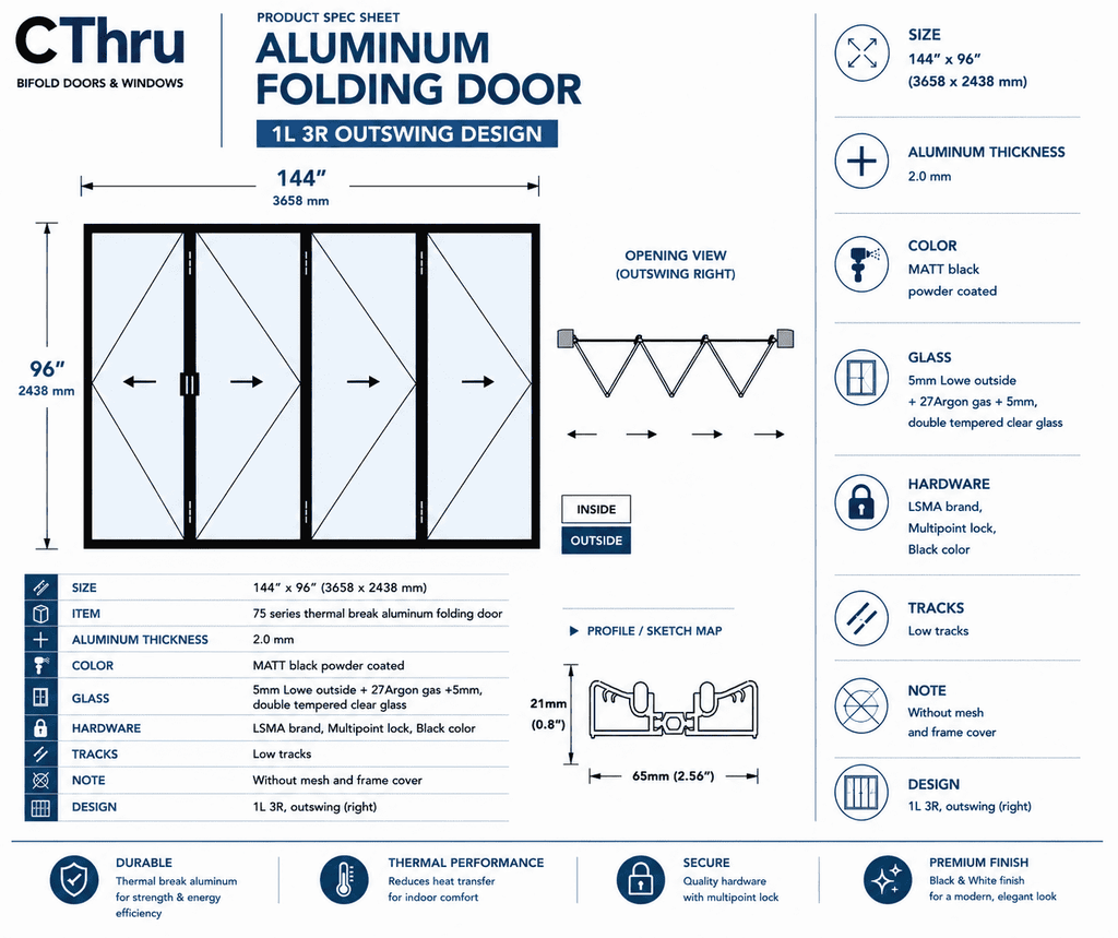 144"W x 96"H CThru Bifold Door
