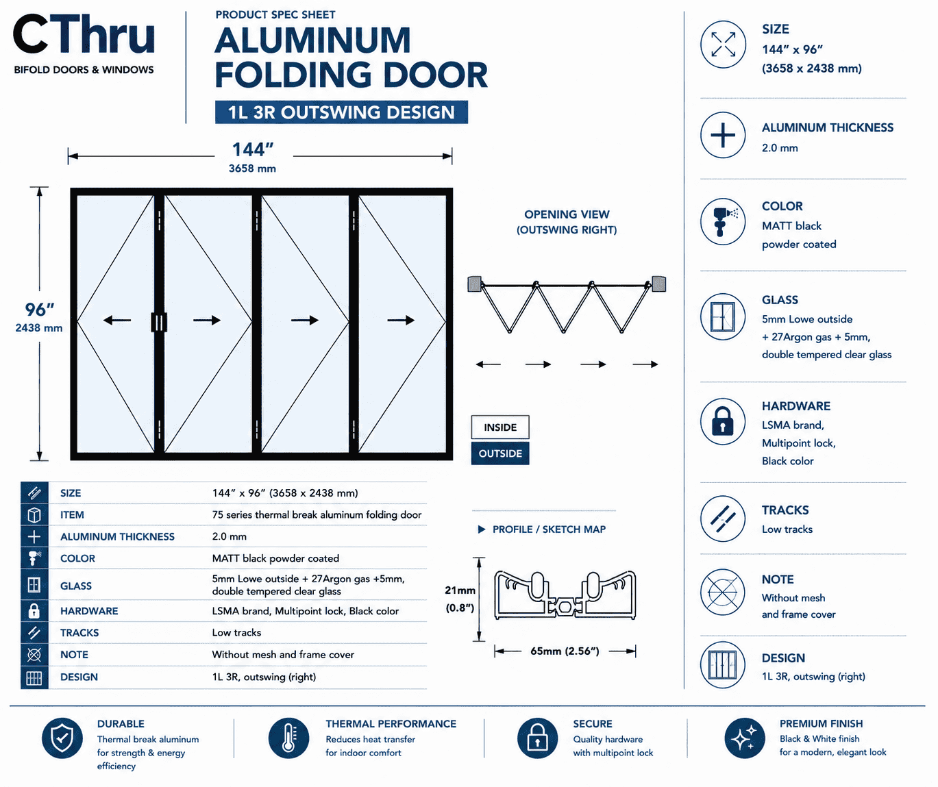 144"W x 96"H CThru Bifold Door