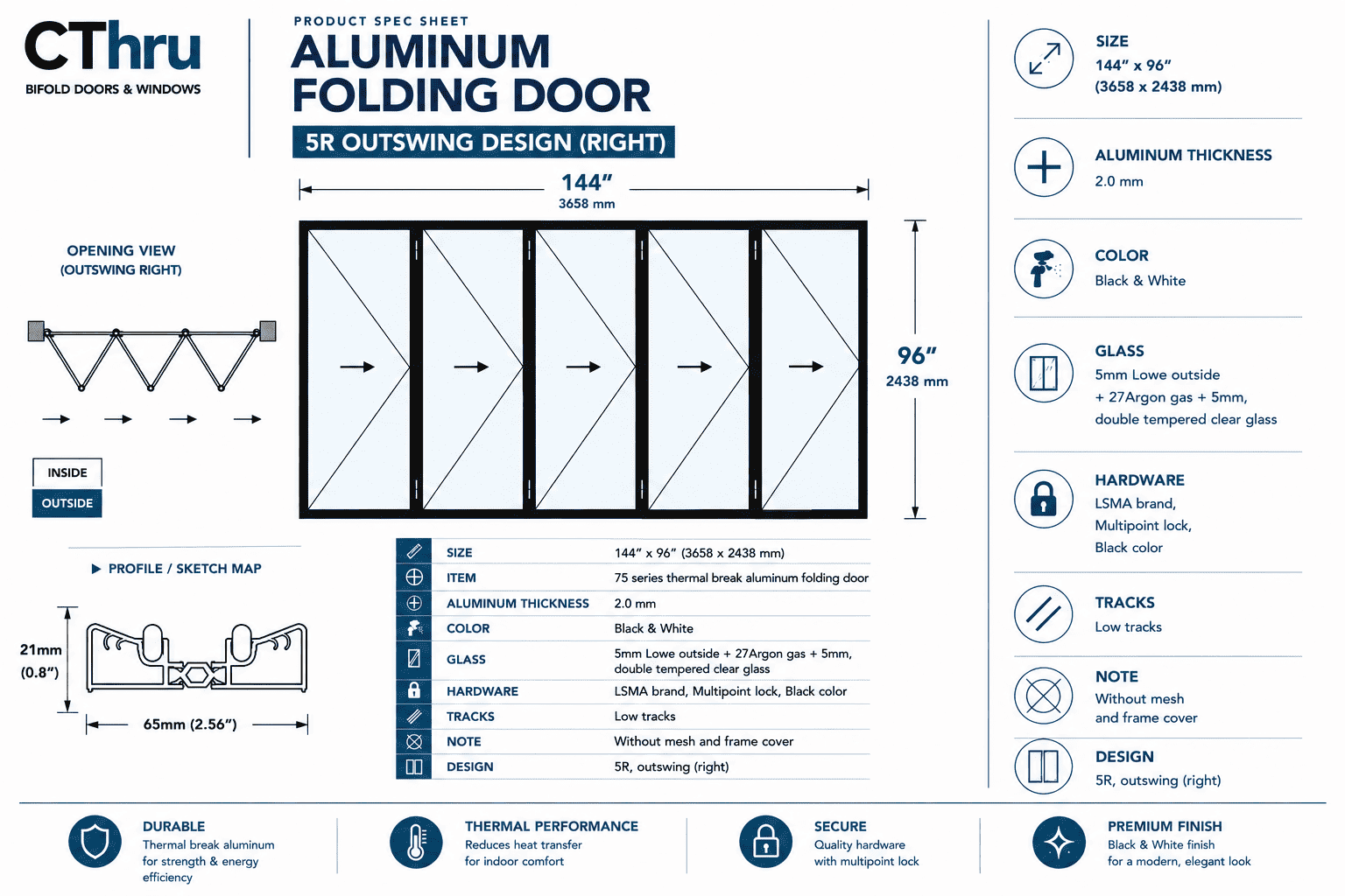 144"W x 96"H CThru Bifold Door