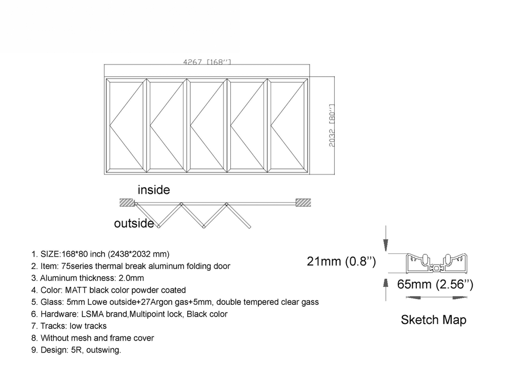 168"W x 80"H CThru Bifold Door