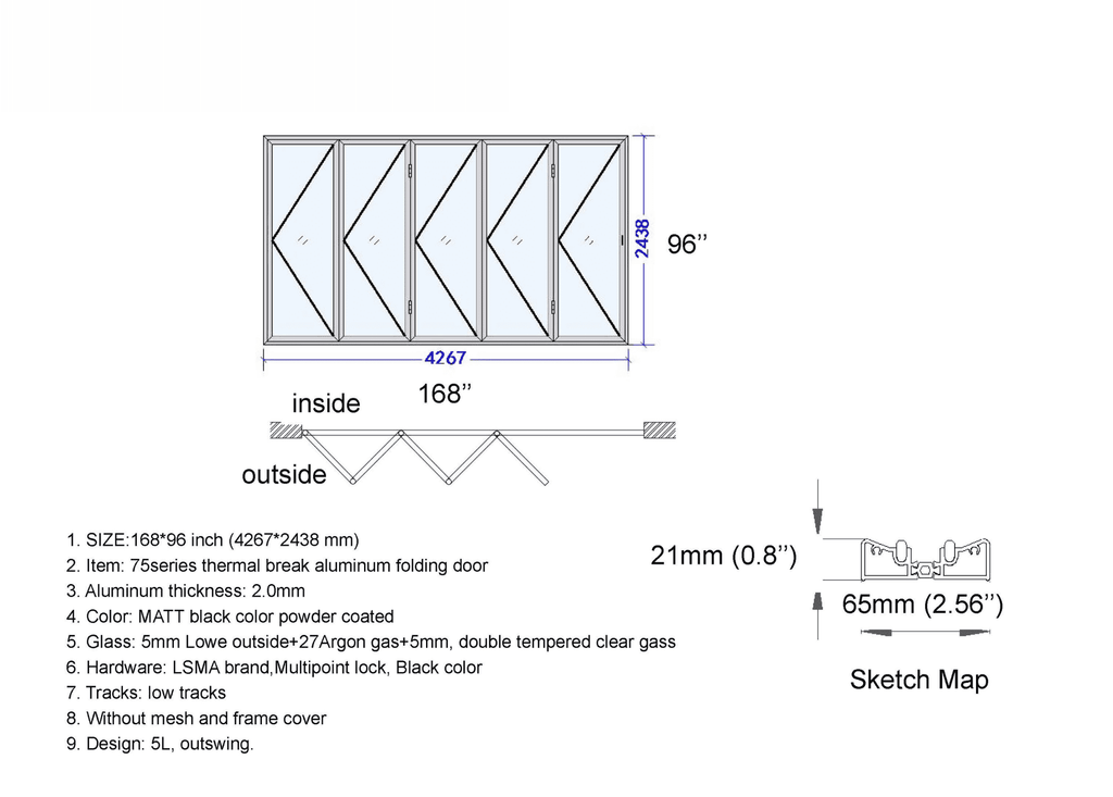 168"W x 96"H CThru Bifold Door