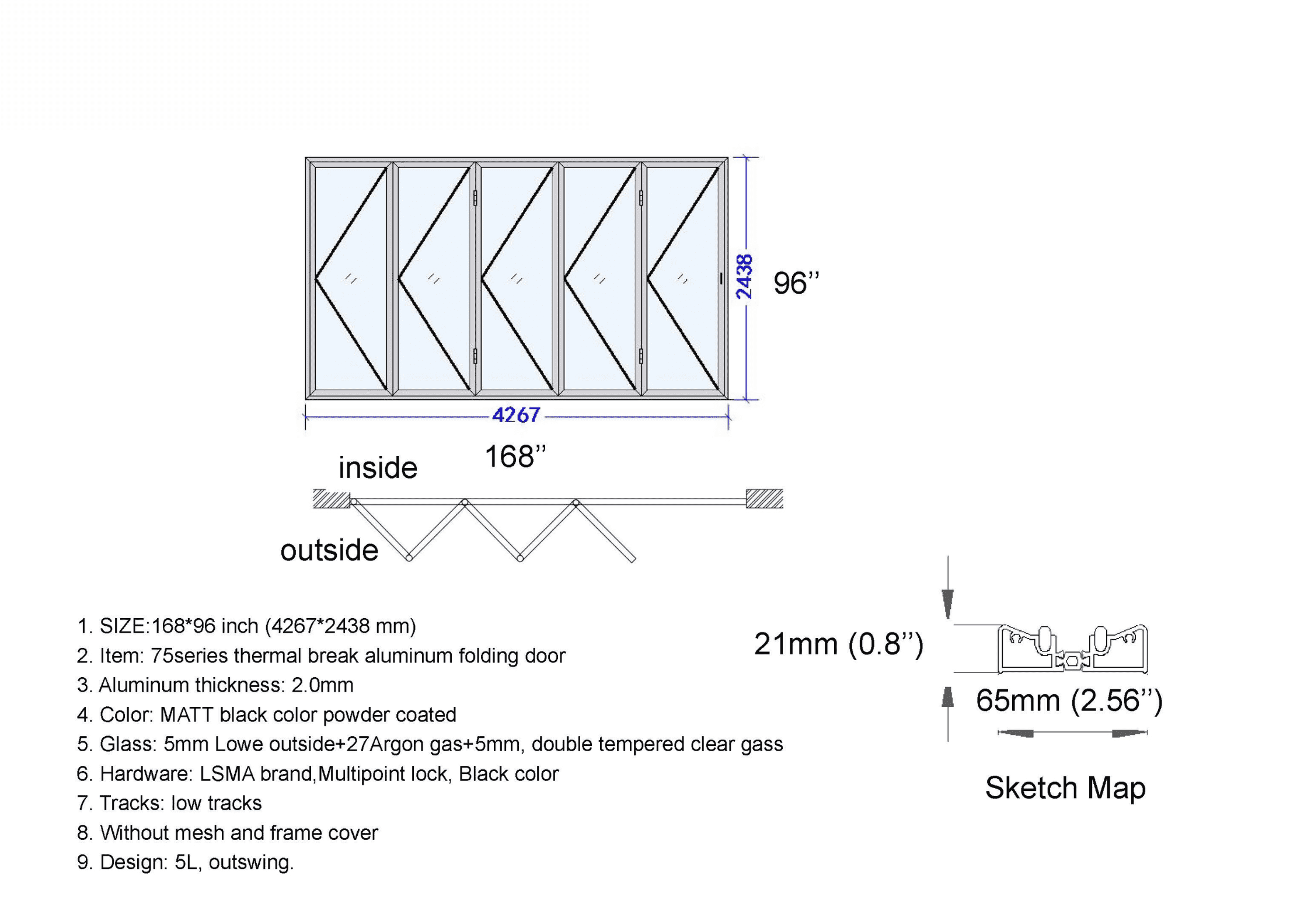 168"W x 96"H CThru Bifold Door