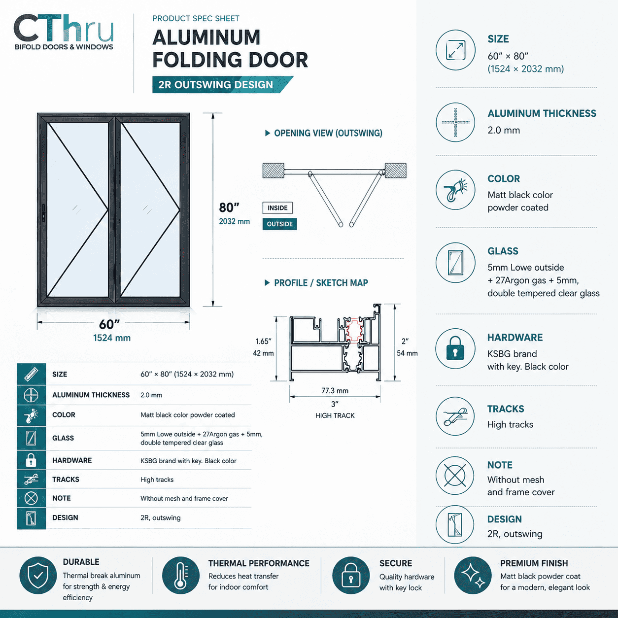60"W x 80"H CThru Bifold Door