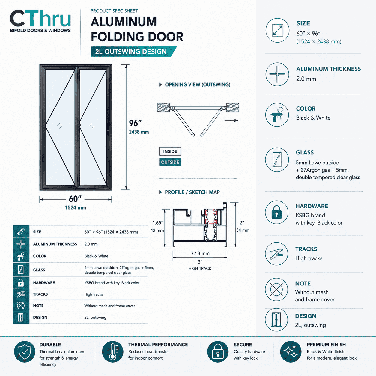 60"W x 96"H CThru Bifold Door