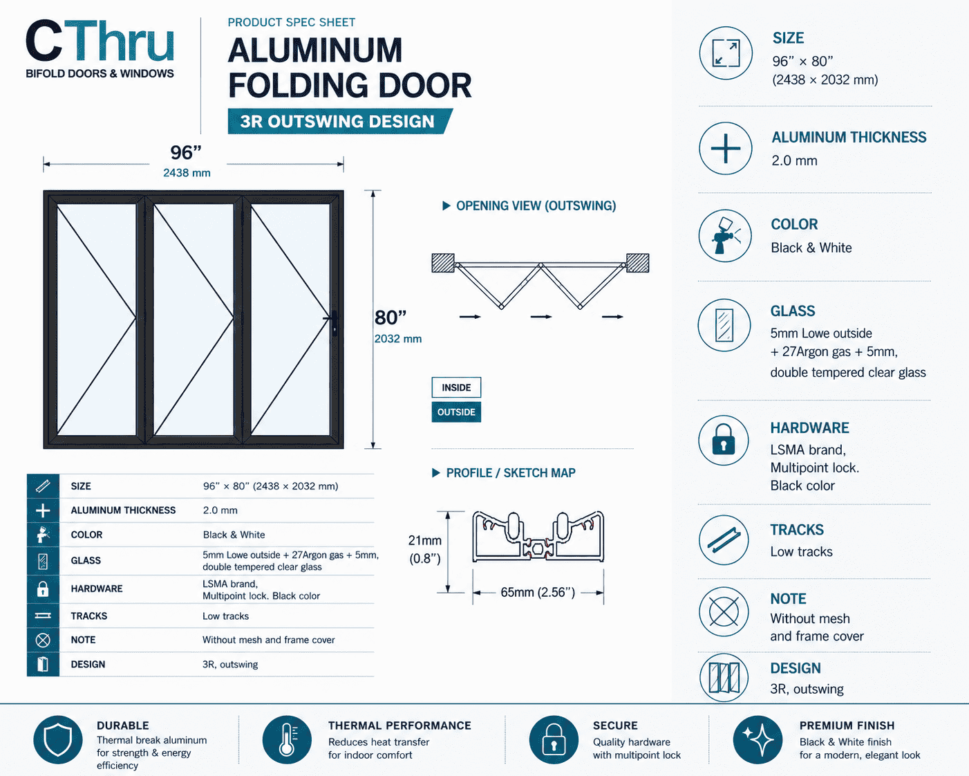 96"W x 80"H CThru Bifold Door