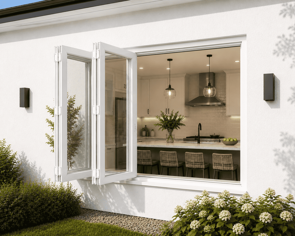96"W x 42"H CThru Aluminum Bifold Window — Pass-Through Design